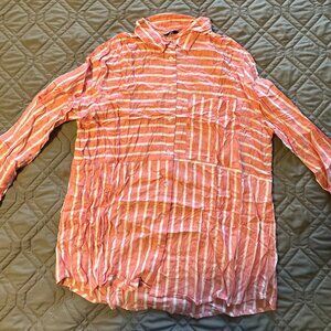 George Pink and White Striped Button Down Shirt